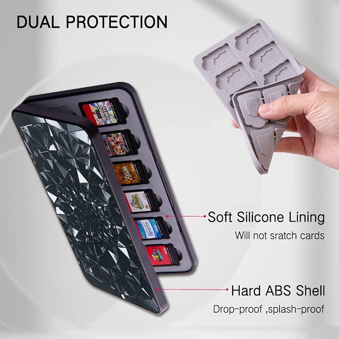 PERFECTSIGHT Game Card Case for Nintendo Switch & Switch OLED, Diamond Pattern Switch Lite Game Holder Cartridge Case with 24 Game Card Slots and 48 Micro SD Card Slots (Black) - Image 5