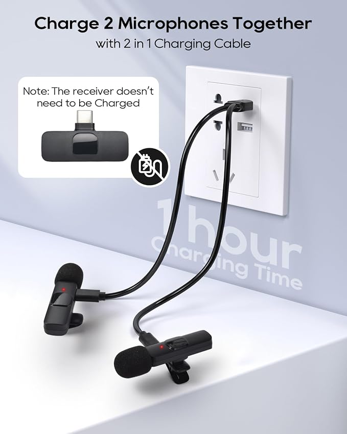 Mini Microphone for iphone Android Phone Tablet ipad PC, Usb C Wireless Lavalier Mic for Video Recording Vlogging Youtube Tiktok Podcast Interview content creators, Tiny Microphones Clip on Mics Black - Image 2