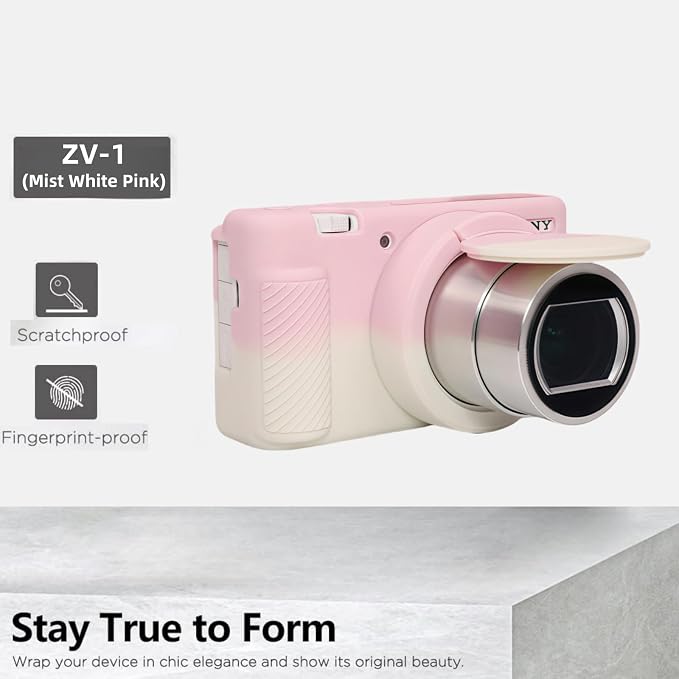 Camera Case for Sony ZV1 Digital Camera.ZV-1 Accessories | Soft Silicone Protective Case Removable Lens Cover,Comes with 2 Screen Protectors and 1 Wrist Strap.(Pink-White) - Image 4