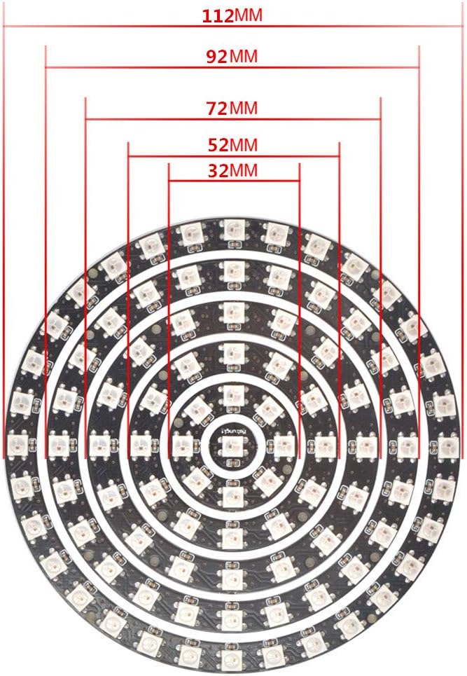 93 LEDs 6 Rings WS2812B 5050 RGB LED Ring Lamp Light Individually Addressable Full Dream Color DC5V with Mini Controller - Image 5