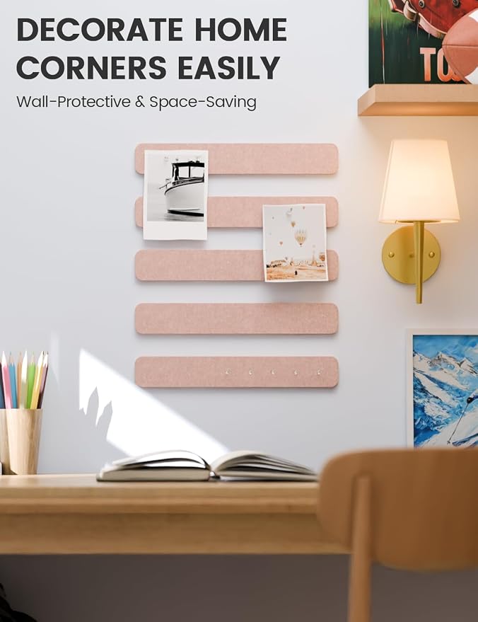 Fluxynara 13" x 2" Felt Wall Panels, Pink | 5-Pack Includes 35 Push Pins and Adhesive Tabs for Photos, Notes and Decor in Bedroom Doors, Home Office or Studios - Image 4