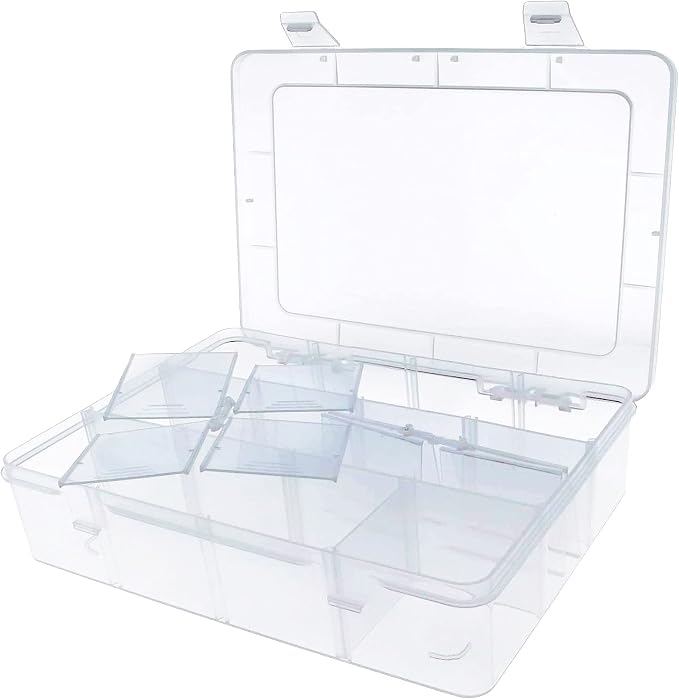 Xiaoyztan 12-Bin Clear Plastic Organizer with Adjustable Divider 7.3x4.9in | 12-grid organizer with adjustable dividers for jewelry, beads, tackle, and crafts by Welcometoxiaoyztan