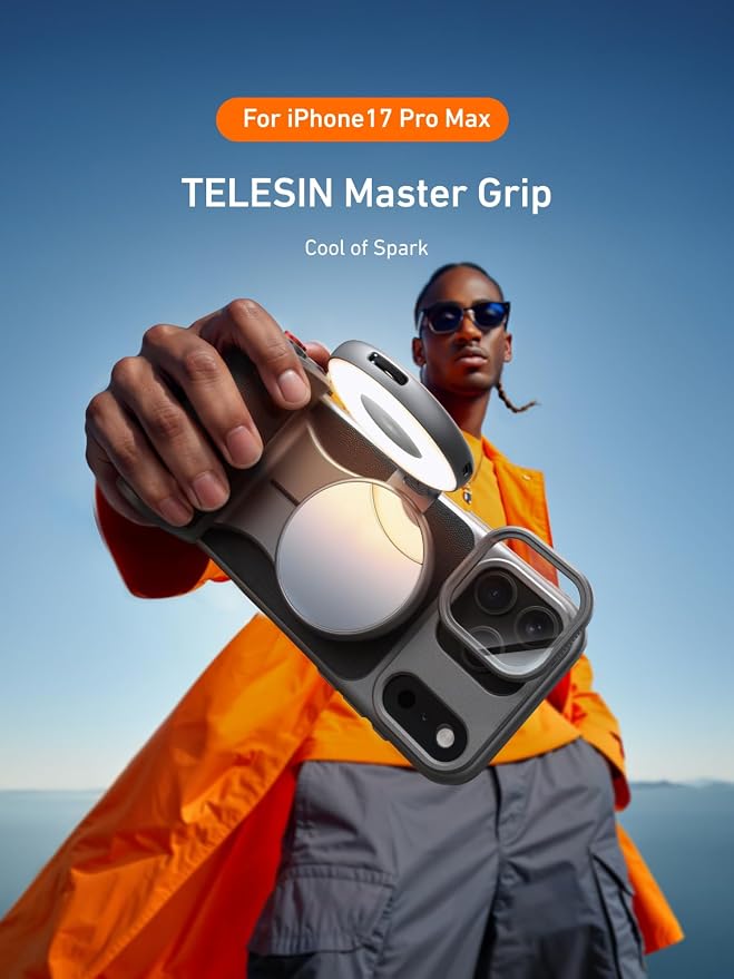 TELESIN Master Grip with C03 Selfie Light Universal for iPhone/MagSafe | Magnetic Phone Camera Grip Creator Kit Built 3200mAh Battery Wireless Charging -【Graphene Case Only For iPhone 17 Pro Max】 - Image 3