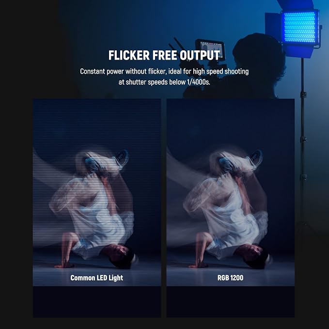 NEEWER 2 Pack RGB1200 LED Video Light with APP/2.4G Control, Key Lighting Kit with Tripod Stands & Bag for Streaming Recording Studio Photography, 60W/22000Lux/1% Min Dimming/360° RGB/CRI97+/TLCI98+ - Image 7