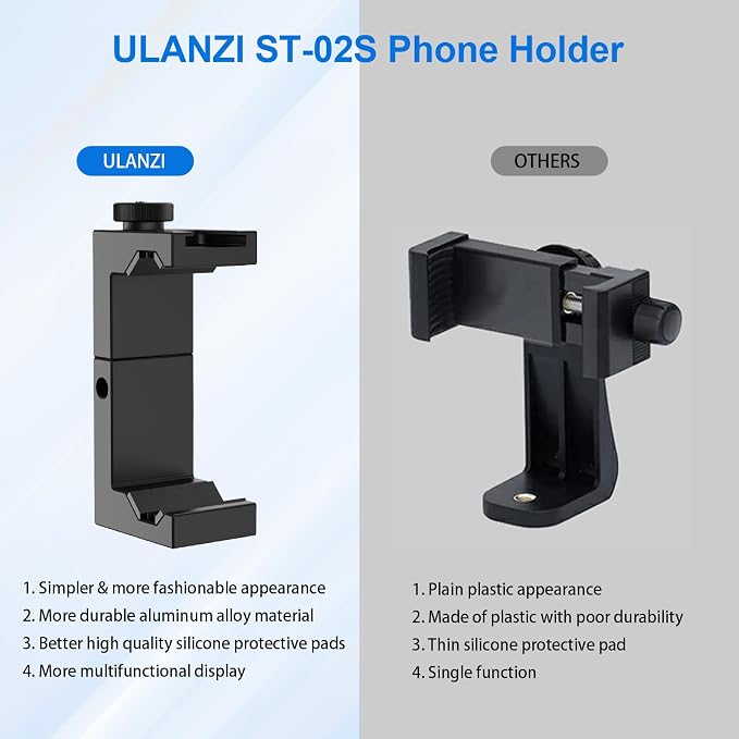 ULANZI ST-02S Aluminum Phone Tripod Mount w Cold Shoe Mount, Support Vertical and Horizontal, Universal Metal Adjustable Clamp for iPhone 12 11 Pro Xs X Max 8 7 Plus Samsung Android Smartphones - Image 6