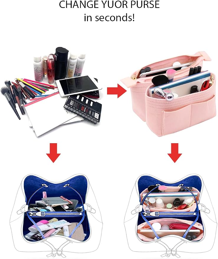 LEXSION Organizer,Bag Organizer,Insert purse organizer with 2 packs in one set fit NeoNoe Noé Series perfectly Pink - Image 5