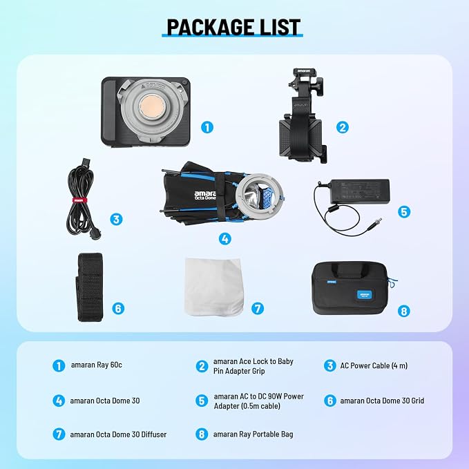 amaran Ray 60c RGB Video Light,60W Portable Studio Light IP54 Bowens Mount | CCT 1,800K-20,000K,3910Lux/1m,w/Softbox Portable Bag for Vlog,Live Streaming,Weddings, Events, Conventions - Image 8