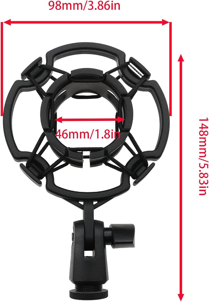 Universal Microphone Shock Mount for 42-46mm Mics, Professional Anti-Vibration Holder with 3/8" or M16 Thread, Compatible with Studio Condenser Microphone for Recording, Podcasting, Streaming - Image 2