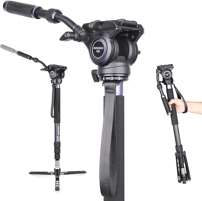 Carbon Fiber Video Monopod-INNOREL VM75CK Professional Hydraulic Fluid Head Monopod Removable Multifunctional Travel Tripod Stand for Gopro DSLR Camera Telescopic Camcorders, Max Load 13 pounds/6 kg by INNOREL