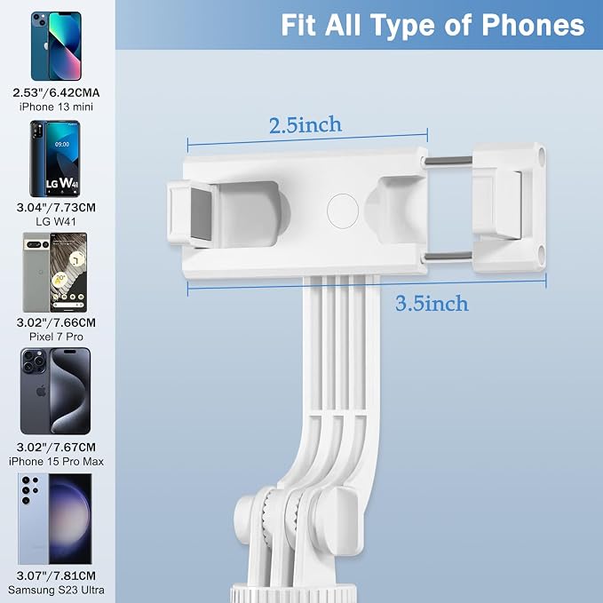 Selfie Stick Tripod with Fill Light, Phone Selfie Stick,Durable Stainless Steel Design,Bluetooth Remote Control,and Stable Three-Legged Support for Live Broadcasts,Video Shooting (White) - Image 3