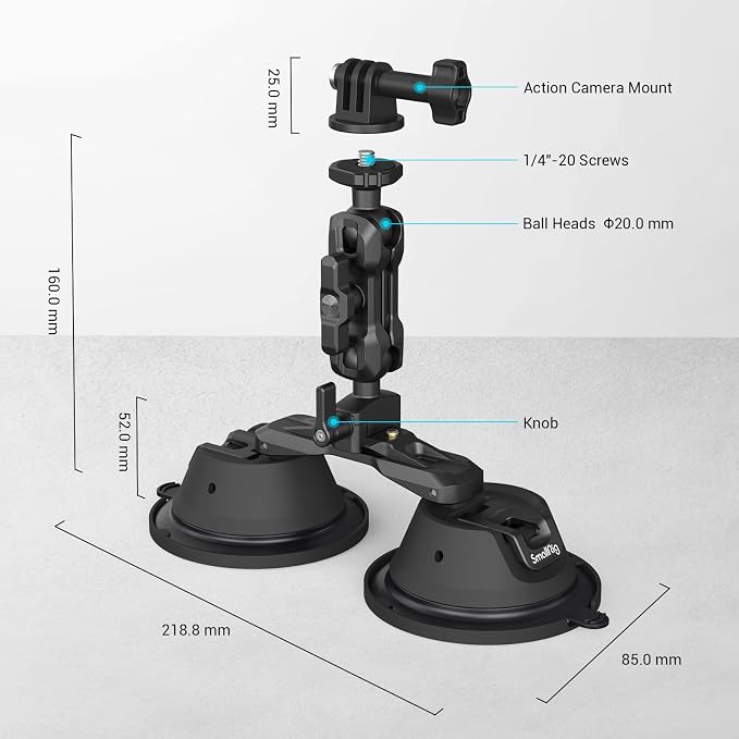 SmallRig Camera Suction Cup Mount for GoPro/for DJI/Action Cameras - 3566 | Strong Suction for Car Window & Windshield Mounting, for GoPro 13/12, for DJI Action 6/5&for Sony DSLR, for Vehicle Shooting - Image 2