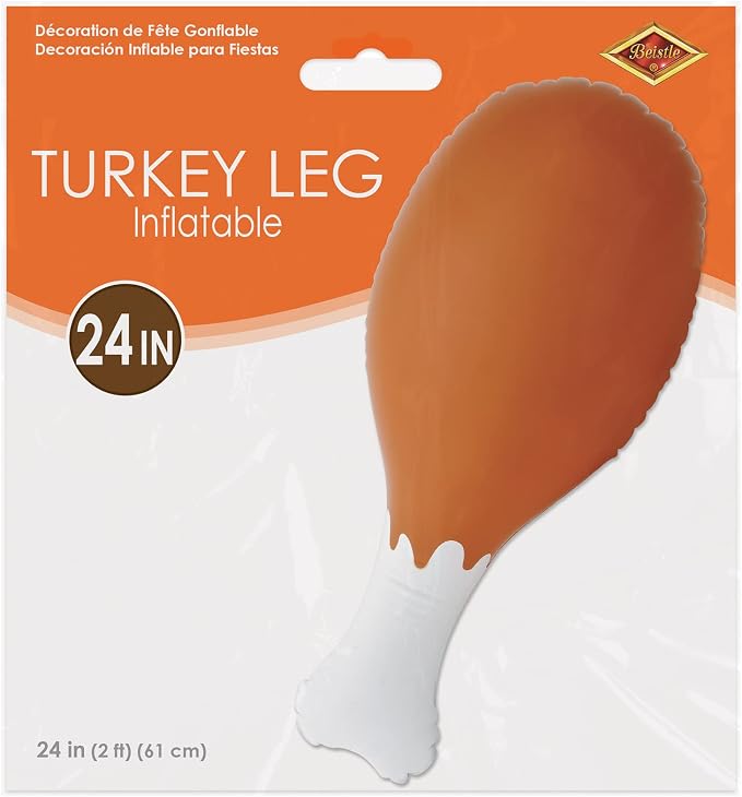 Beistle Inflatable Turkey Leg Prop – Jumbo 2 Ft Drumstick Thanksgiving and Fall Party Decoration, Oversized Food Costume Accessory for Harvest Events, Medieval Banquets and Photo Booth Displays, 24" - Image 6