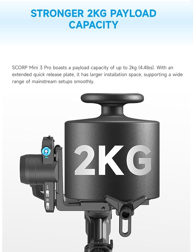 FeiyuTech SCORP Mini-3-Pro Gimbal Stabilizer for Camera Mirrorless/Compact/Action Cameras,Smartphone,18m AI Tracking,Detachable Remote Handle,4.4lbs Payload,3-axis Gimbal for Canon Sony Nikon - Image 5