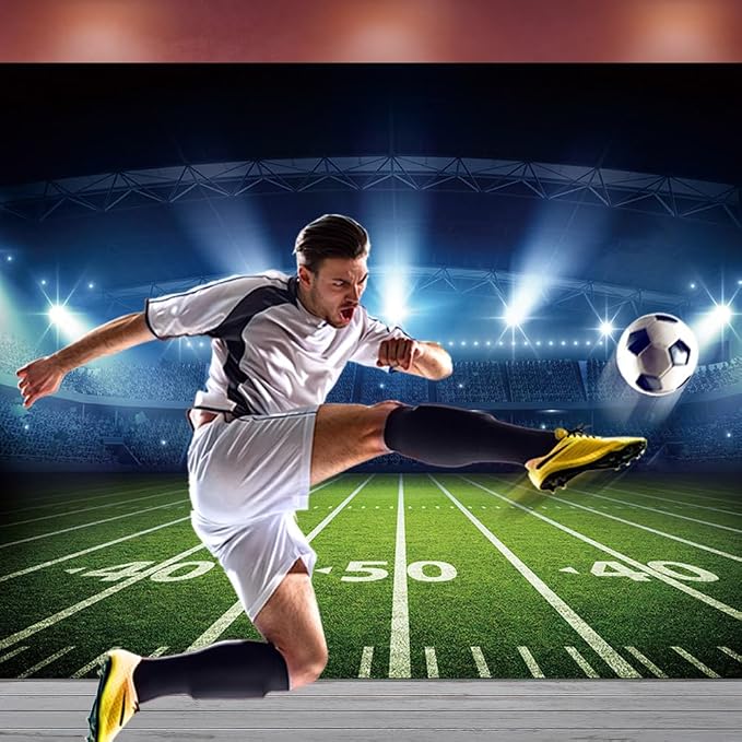 8x6ft Football Stadium Photography Backdrop with Bowl Night Spotlight for Party Decoration Football Field Backdrop Photo Booth Props - Image 4