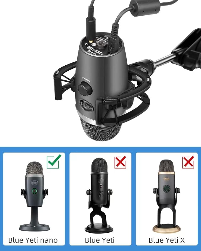Yeti Nano Shock Mount with Pop Filter, Custom Built for Blue Yeti Nano Mic | Anti-Vibration Suspension Shock Mount Holder Clip Compatible with Blue Yeti Nano Microphones - Image 4