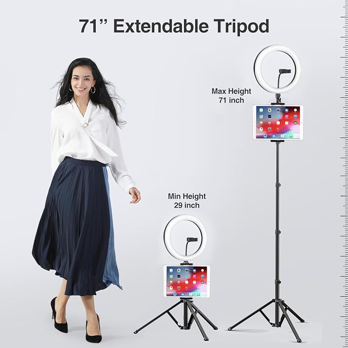 Elitehood 12’’ Ring Light with Tripod Stand (72’’ Tall) & iPad/Phone Holder | Dimmable Selfie Circle LED Lights Ringlight for Video Recording, Conference, Makeup, Laptop, Computer, Webcam, YouTube - Image 3