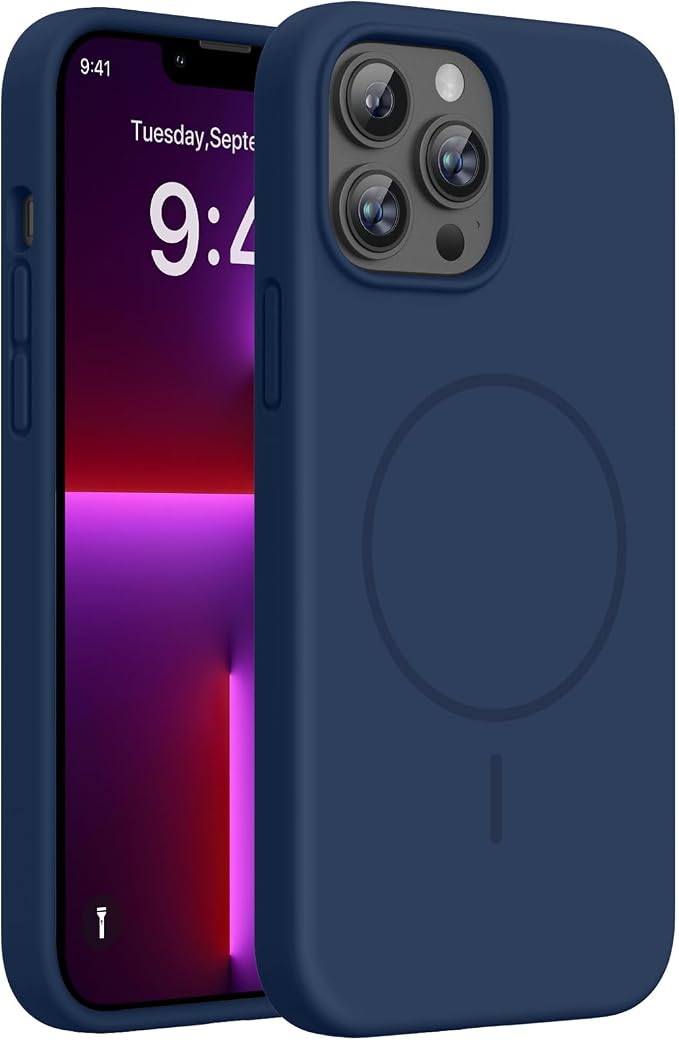 miracase Magnetic for iPhone 13 Pro Max Case, [Soft Anti-Scratch Microfiber Lining], Compatible with MagSafe, Liquid Silicone Shockproof Drop Protection Phone Case for 13 Pro Max, Dark Blue by Miracase