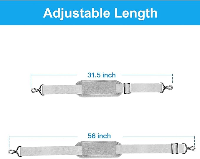 MOSISO 56 inch Shoulder Strap, Adjustable Soft Universal Non-Slip Strap | Thick Replacement Strap, Fit Padded with Metal Swivel Hooks for Laptop Shoulder Bag/Laptop Messenger Bag, Gray - Image 4