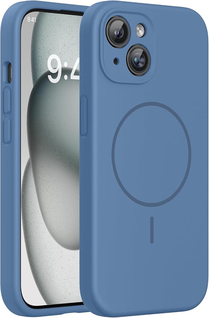 Miracase Silicone & Magnetic for iPhone 15 Plus Case, Glass Blue | Compatible with MagSafe, Soft Microfiber Lining, Liquid Silicone Case Shockproof Drop Protection Phone Case for 15 Plus by Miracase