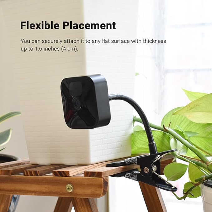 Indoor Outdoor Security Camera Flexible Clip Mount, Black | Universal 1/4"-20 threaded clamp bracket, fits Ring/Blink/Wyze/Arlo and more, 15cm adjustable gooseneck arm - Image 3