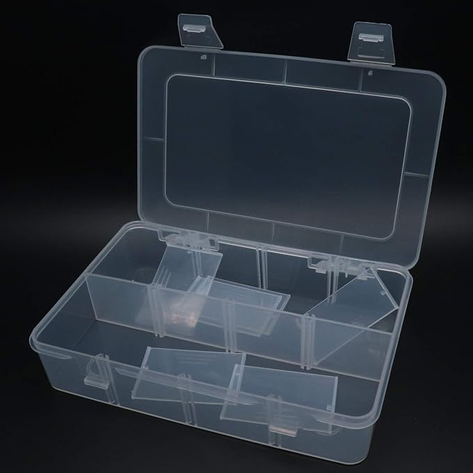 Xiaoyztan 8-Bin Clear Plastic Organizer with Adjustable Dividers 7.3x4.9in | 8-grid clear organizer with adjustable dividers for jewelry, beads, tackle, and crafts - Image 3