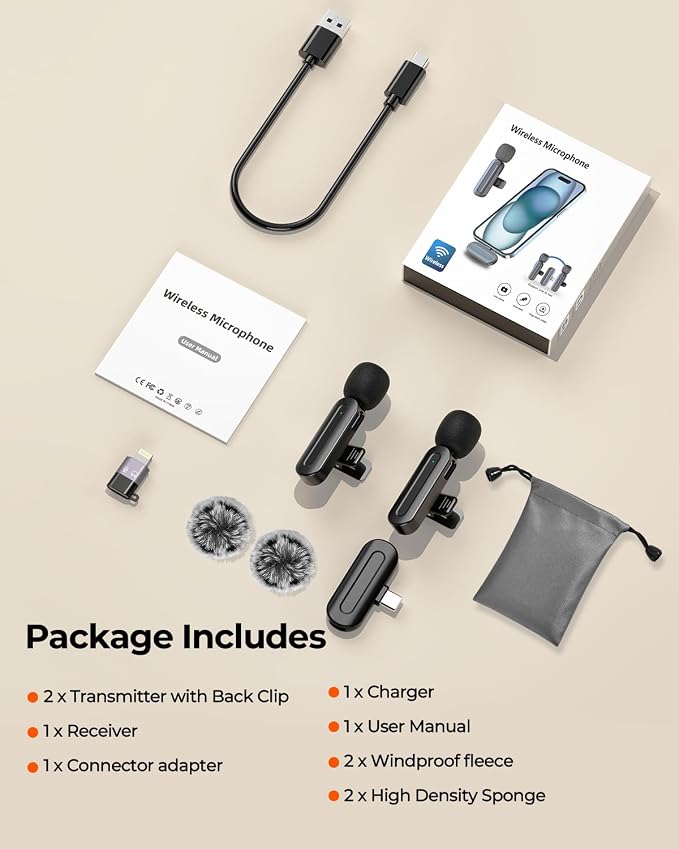 PQRQP Wireless Mini Microphone for iPhone/iPad/Android: 2 Pack Lavalier Microphone for Video Recording, High-Fidelity Audio iPhone Mic for Content Creators(Graphite Black) - Image 7