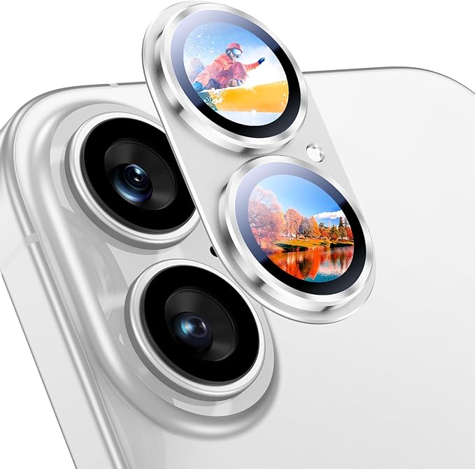 Uyiton for iPhone 17 Camera Lens Protector, Metal Frame Glass Cover | Not Easy to Break, Strong Adsorption, Case-Friendly, Metal 9H Sapphire Glass Rear Camera Screen Cover, White by Uyiton