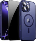 for iPhone 16 Pro Case with Privacy Screen Protector, Blue | Full Camera Protection, Matte Translucent, Magnetic, Compatible with MagSafe, Shockproof Phone Cover for iPhone 16 Pro by ZOZDOKG