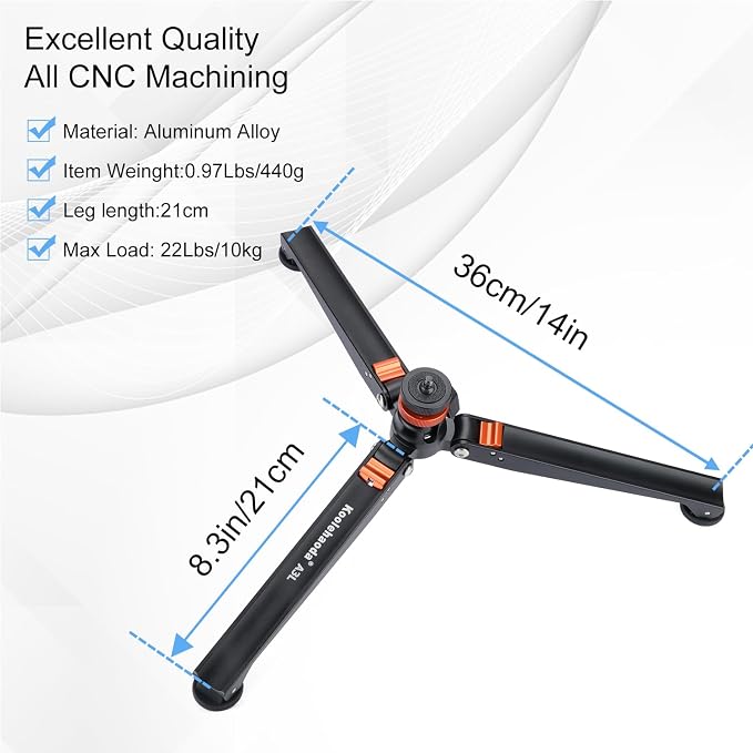 Koolehaoda Mini Tripod Base for Monopods, Aluminum Desktop Tripod | Universal 1/4" & 3/8" Screw Mount, for DSLR Camera Monopod Unipod Ball Head, Lightweight Portable Support Base, Photography - Image 2