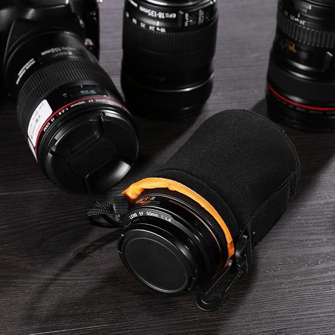 M Size (Medium) Camera Lens Pouch, Thick Protective Neoprene Bag Storage Cover Case with Drawstring Design, Soft Plush Interior, Compatible for Canon, for Nikon, for Sony DSLR Lenses - Image 6