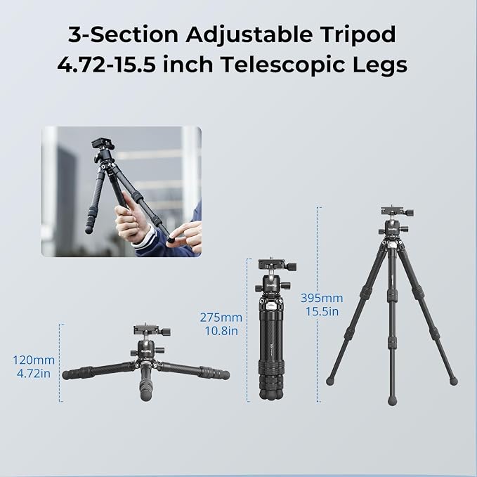 SmallRig Carbon Fiber Mini Desktop Tripod with 360° Ball Head | Compact 15.5" tripod, Built-in QR Plate for Arca, Ball Head Capacity 3kg / 6.6lb for Cameras, DSLRs, Lenses - Image 4