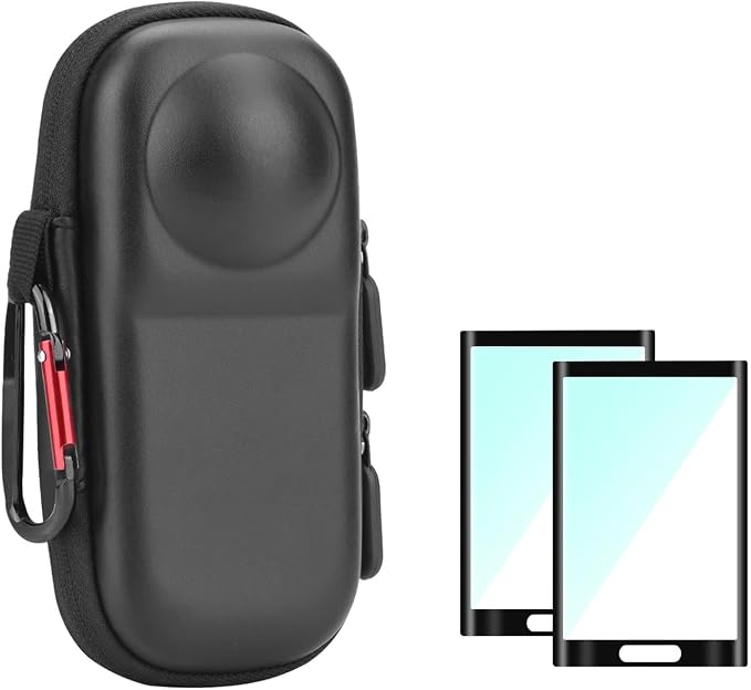 BRDRC Insta 360 X5 Case Bag + Silicone Lens Cap + 2 Pack Screen Protector Accessories Kit Carrying Case with Wrist Strap and Carabiner for Insta360 X5 X4 Protective Bundle by BRDRC