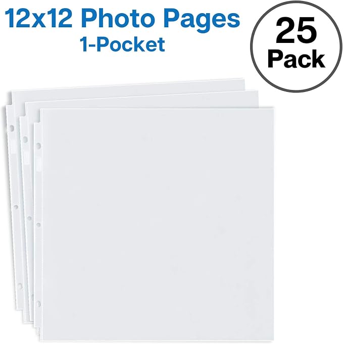 Dunwell 12x12 Scrapbook Refill Pages, 25 Pack Sheet Protectors for Binders | 25-pack 12x12 scrapbook refill pages fit standard 3-ring binders and 12x12 scrapbook albums. - Image 7