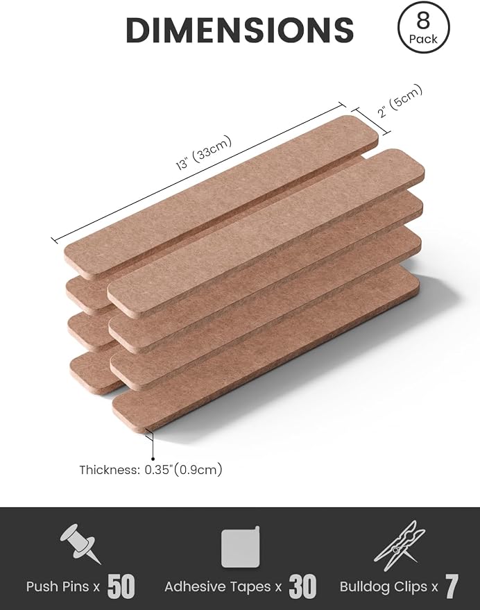 Fluxynara 13" x 2" Felt Wall Panels, Terracotta | 8-Pack Includes 50 Push Pins and Adhesive Tabs for Photos, Notes and Decor in Bedroom Doors, Home Office or Studios - Image 2