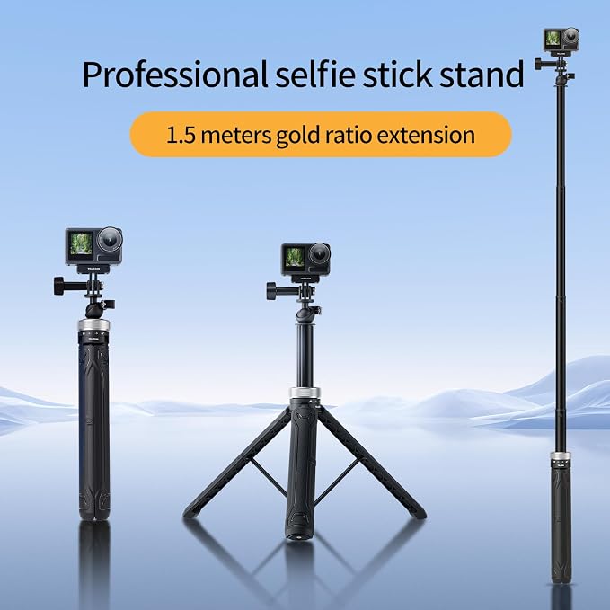 TELESIN 59in Long Selfie Stick Tripod for GoPro DJI Insta360 Action Camera | 360° Ball Head Extension Pole for GoPro Max Hero 13 12 Insta360 X5 X4 Ace Pro DJI OSMO Namo 360 Action 6 5 4 Pocket 4 3 Xtra - Image 2