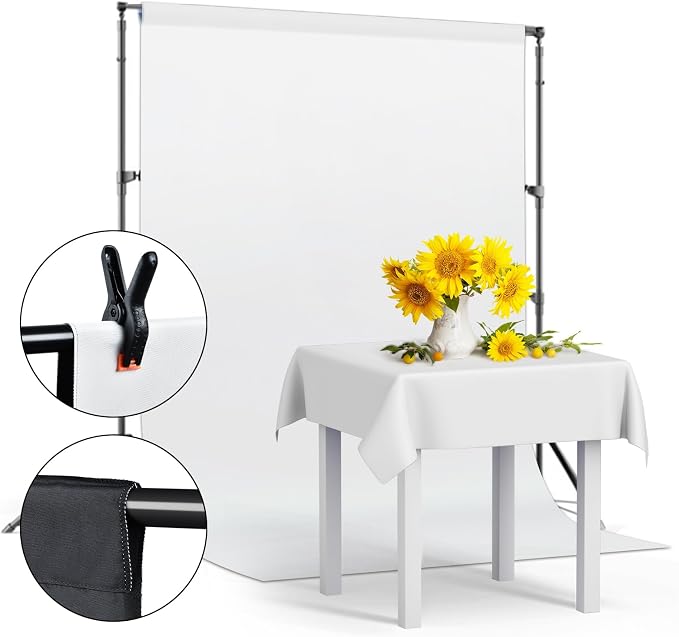 5x6.5ft White Black Backdrop with 4 Spring Clamps (Without Stand) | 2-in-1 Collapsible Black White Screen Backdrop Revisible for Photography Photoshoot Portraits Party Video Studio - Image 6