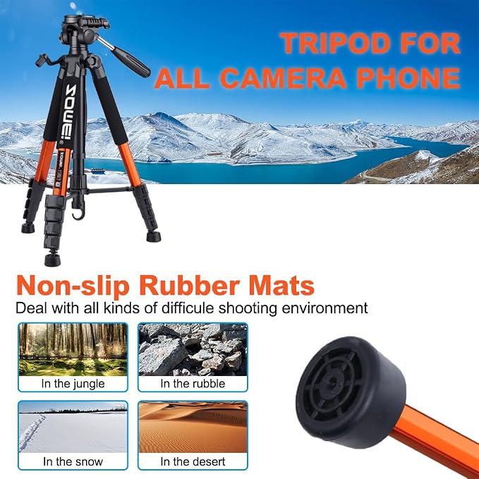 Tripod Camera Tripods, 74" Heavy Duty Tall Camera Stand Tripod with Phone Holder, Compatible with DSLR Cameras,Cell Phones,Projector,Webcam,Spotting Scopes(Orange) - Image 6