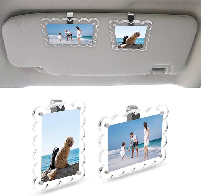 PIFOOG 2 Pack Car Visor Picture Holders Clip Photo Frame Acrylic Magnetic Display Pictures Frames for Cars Sun Visor Personalized Memorial Presents for Mother Dad Friends Transparent 2.5 × 3.7 inch by PIFOOG
