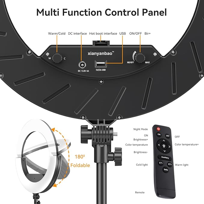 18 Inch Ring Light Kit, 55W6700k Dimmable LED Light, Tripod Stand, Remote Controller,Box,CRI95,Black - Image 5