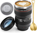 Camera Lens Coffee Mug with Clear Lid and Spoon – Lightweight Lens Cup Replica, Gift for Photographers by TMANGO