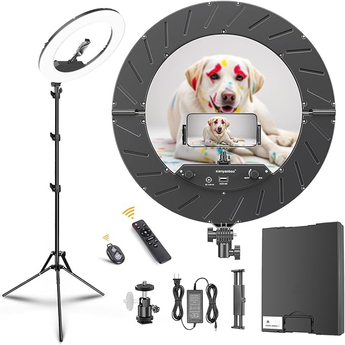 18 Inch Ring Light Kit, 55W6700k Dimmable LED Light, Tripod Stand, Remote Controller,Box,CRI95,Black by xianyanbao