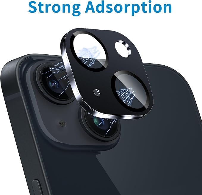Camera Lens Protector for iPhone 14 /iPhone 14 Plus Metal Camera Cover Film, 9H Tempered Glass, Anti-Scratch, Case Friendly- Black - Image 4
