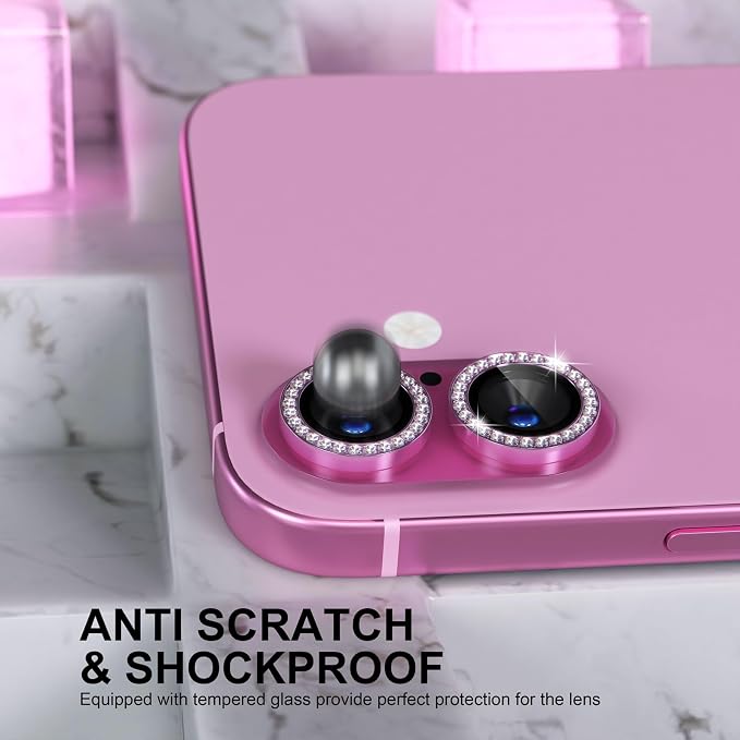 Choiche for iPhone 16/16 Plus Camera Lens Protector Bling, Diamond-Pink | Ultra HD, 9H Tempered Glass Camera Cover Screen Protector Metal Individual Ring Decoration Accessories, 2-Lens, 6.1/6.7-inch - Image 3
