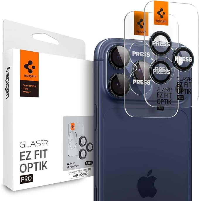 Spigen Camera Lens Protector for iPhone 17 Pro Max / 17 Pro - Blue Titanium | GlasTR EZ Fit Optik Pro, 9H+Tempered glass, Scratch resistant, Auto-align tray, Original photo quality, Case-friendly, 2Pack by Unknown