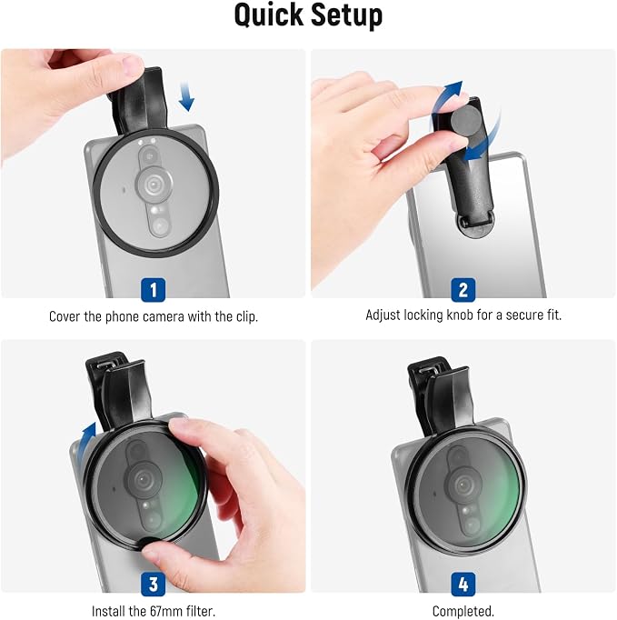 NEEWER 67mm Clip On Black Diffusion 1/4 Filter for Mist Cinematic Effect, Photography Camera Lens Accessories Kit Compatible with Android Samsung S25 Ultra Google Pixel Huawei Xiaomi, FL-B20 - Image 8