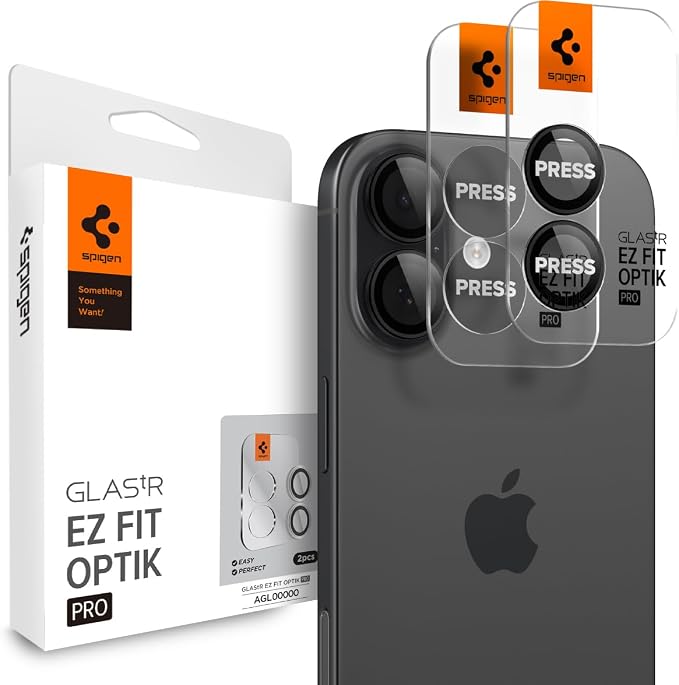 Spigen Camera Lens Protector for iPhone 17/16 Plus/16 - Black | GlasTR EZ Fit Optik Pro, 9H+ Tempered glass, Scratch resistant, Auto-align tray, Case-friendly, Original Photo Quality, 2Pack by Unknown