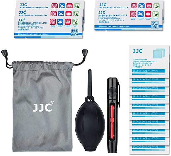 4 in-1 Camera Lens Cleaning Kit with Lens Blower Lens Pen Wipes | Camera Sensor Cleaning Kit with Lens Blower, Microfiber Cleaning Cloth , Lens Cleaning Pen, Wipes for Canon, Sony, Nikon by JJC