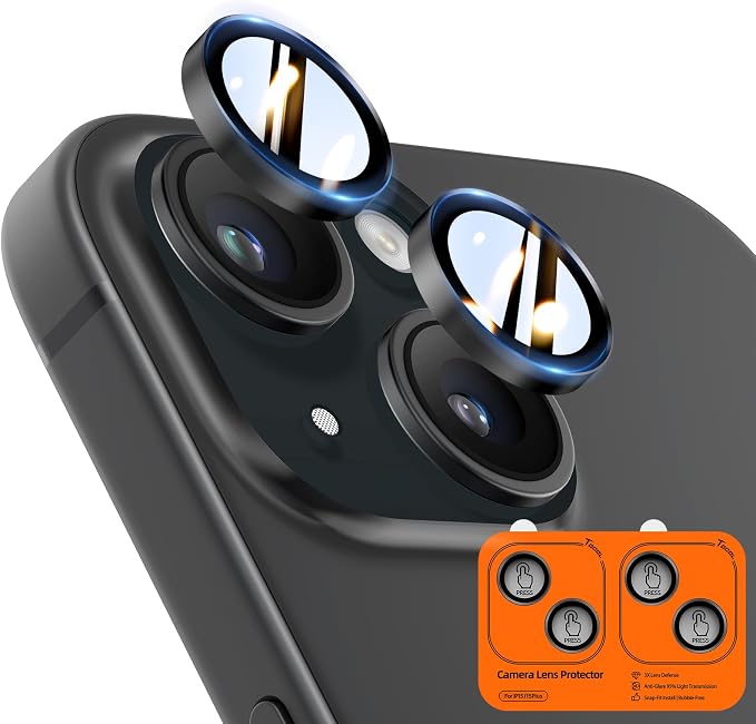 TOCOL Camera Lens Protector for iPhone 15 / iPhone 15 Plus Tempered Glass HD Individual Scratch Resistant Camera Cover Accessories Case Friendly 2 Pack（Black） by TOCOL