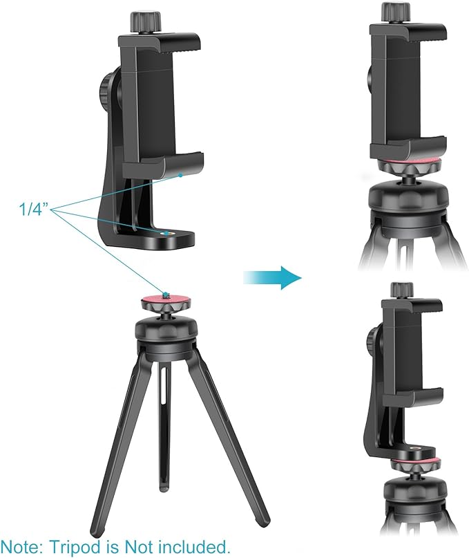 NEEWER Smartphone Holder Phone Tripod Mount Compatible with iPhone Android | Compatible with iPhone 17 16 15 Pro Max Plus Samsung Galaxy S26 S25 S24 Ultra, Cell Phone Clip Adapter for Tripod, 1/4" Screw - Image 3