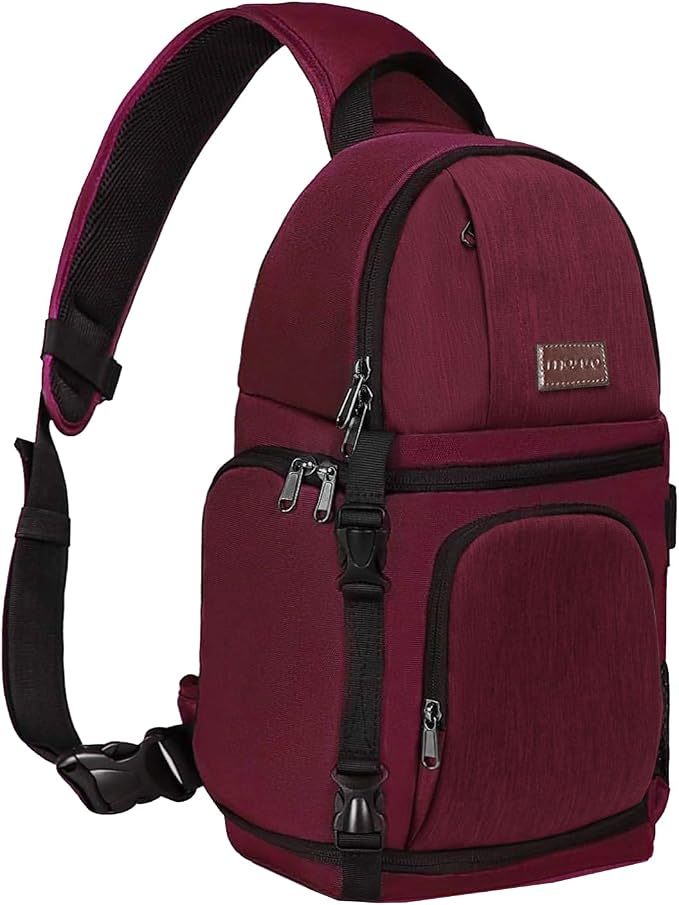 MOSISO Camera Sling Bag, DSLR/SLR/Mirrorless Camera Case Camera Backpack | Shockproof Photography Bag with Tripod Holder&Removable Modular Inserts Compatible with Canon/Nikon/Sony/Fuji, Wine Red by MOSISO